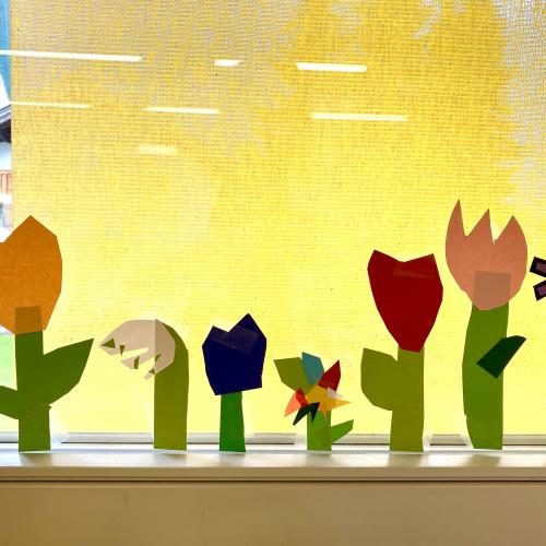 Blumen an den Klassenfenstern  